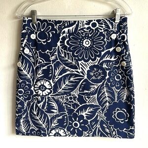Talbots Nautical Floral Mini Navy White Skirt Size 2 NWT